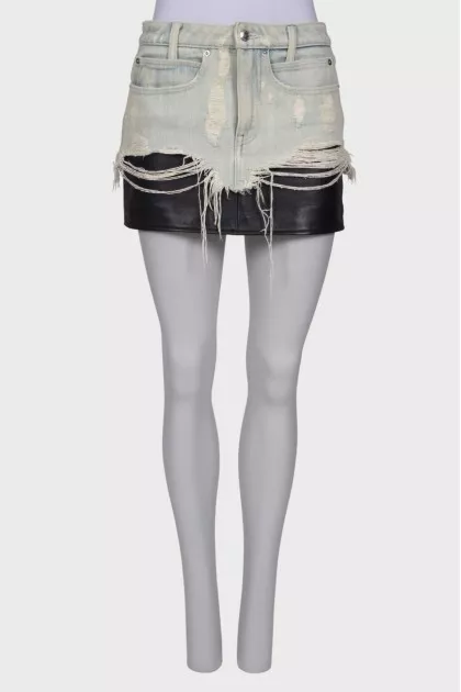 Leather combi skirt with jeans