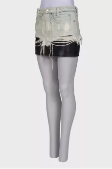 Leather combi skirt with jeans