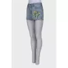 Embroidered denim shorts