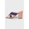 Textile mules with block heels
