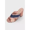 Textile mules with block heels