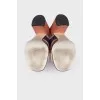 Textile mules with block heels