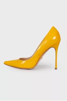 Leather yellow stilettos