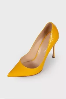 Leather yellow stilettos