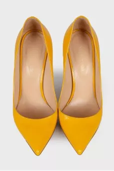 Leather yellow stilettos