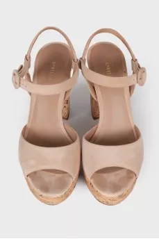 Suede block heel pumps