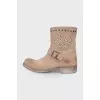 Suede boots with rhinestones