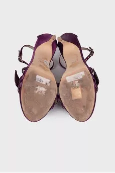 Темно-фиолетовые босоножки с бантом 