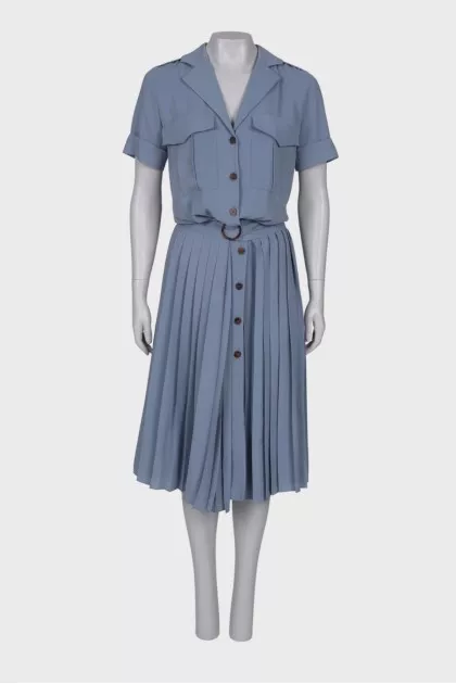 Gray-blue dress with a belt