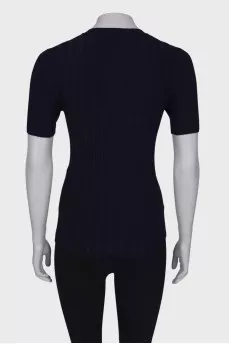 Ribbed T-shirt with a zip on the chest, with a tag