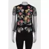 Black T-shirt with floral embroidery