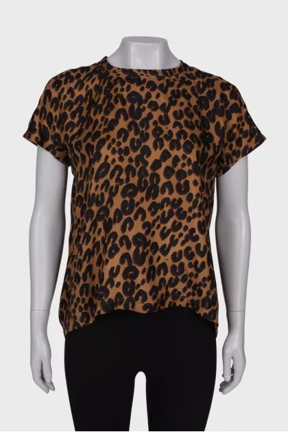 Leopard T-shirt with leather ties
