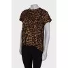 Leopard T-shirt with leather ties