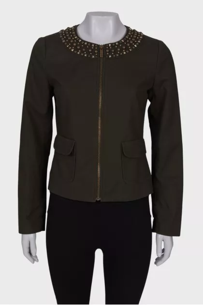 Green jacket with rhinestones on the collar