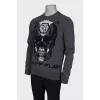 Men's sweater with print and leather patches