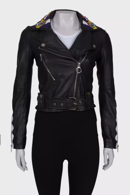 Embroidered leather jacket
