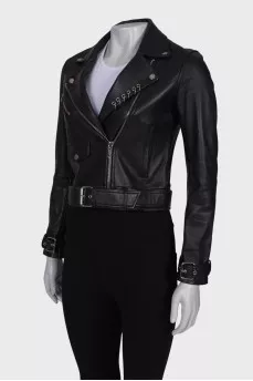 Leather jacket with lapel rings