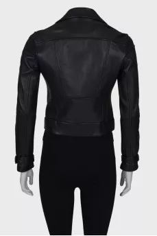 Leather jacket with lapel rings