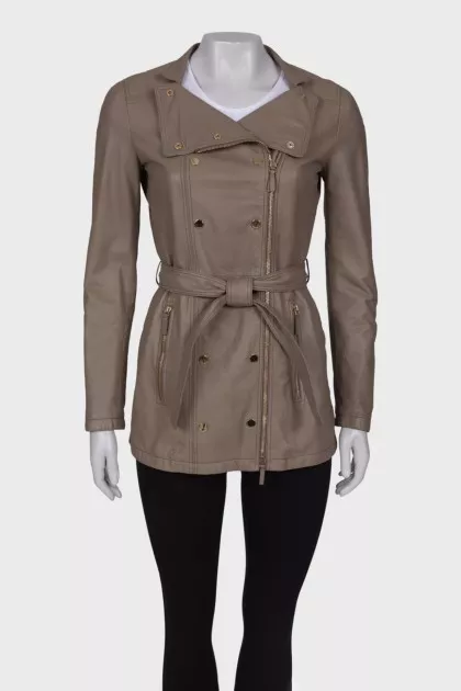 Belted leather jacket