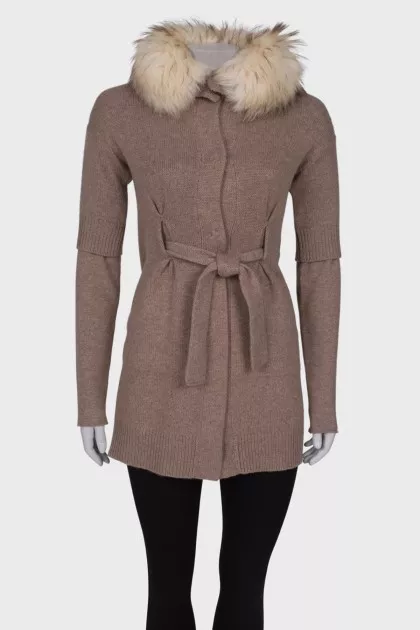 Cashmere cardigan with fur