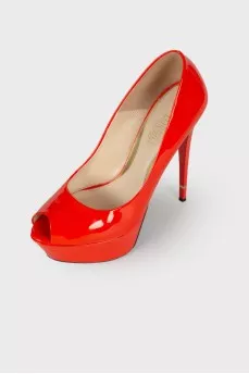 Orange patent leather shoes