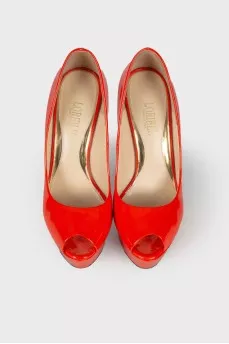 Orange patent leather shoes