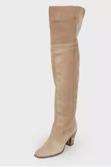Low-heeled suede over the knee boots