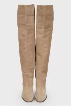Low-heeled suede over the knee boots