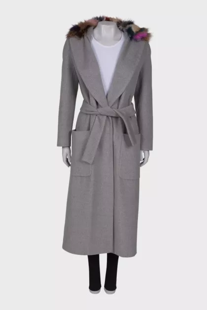 Wool coat with multicolor fur