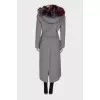 Wool coat with multicolor fur