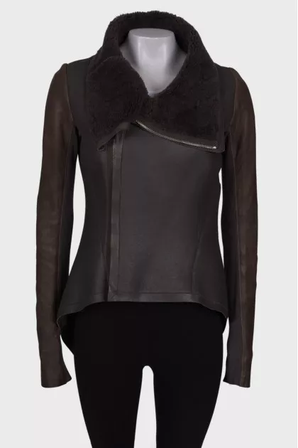 Dark gray asymmetric sheepskin coat