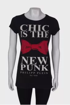 T-shirt with print and rhinestones