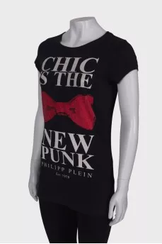 T-shirt with print and rhinestones
