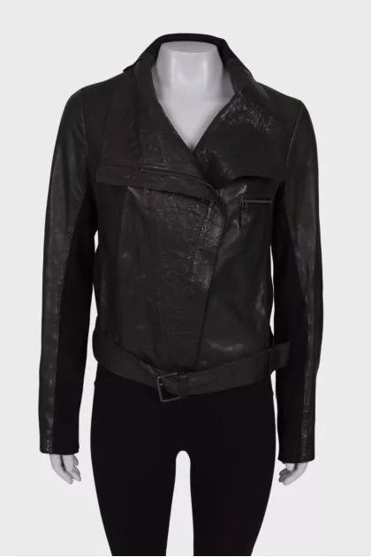 Leather jacket with belt