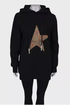 Long embroidered hoodie
