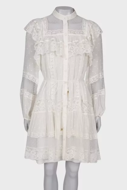 Lace white dress with ruffles