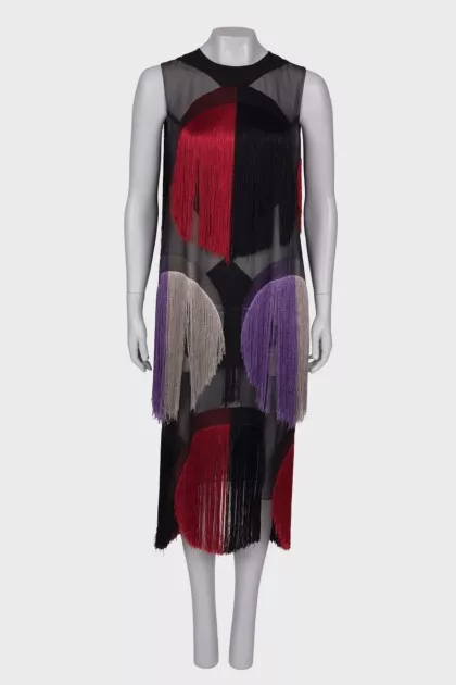 Straight-cut dress with fringes