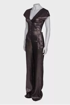 Open back metallic jumpsuit