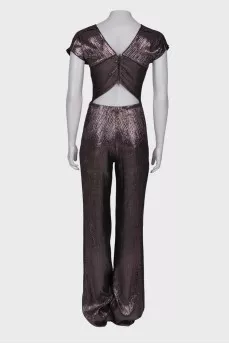Open back metallic jumpsuit