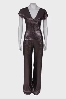 Open back metallic jumpsuit