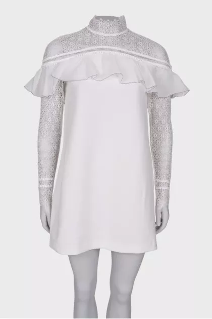 Mini dress with openwork sleeves