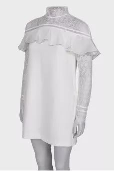 Мини платье с ажурными рукавами 
