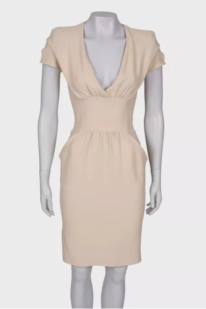 Beige V-neck dress 