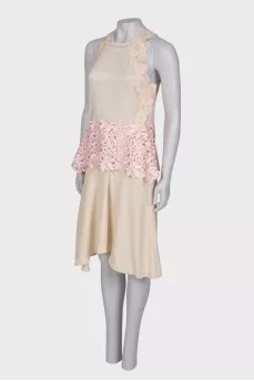 Beige dress with openwork top
