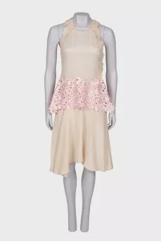 Beige dress with openwork top