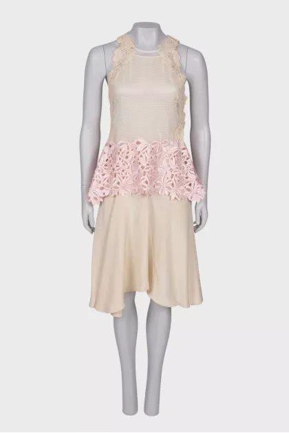 Beige dress with openwork top