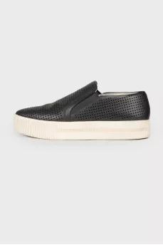 Perforated leather slip-ons