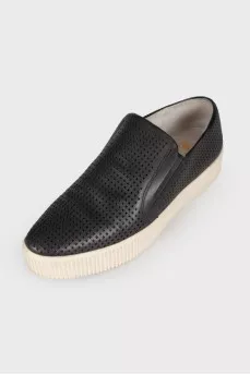 Perforated leather slip-ons