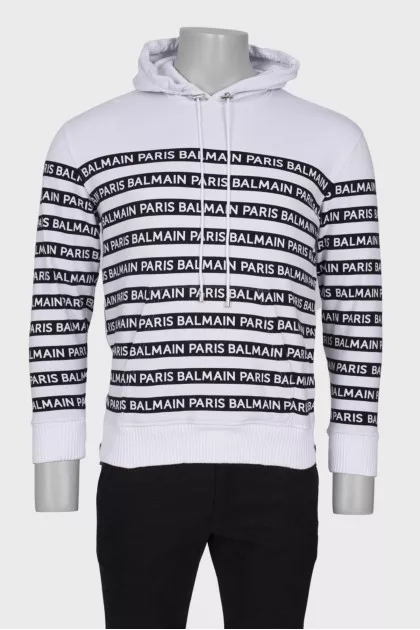 Men's white striped hoodie