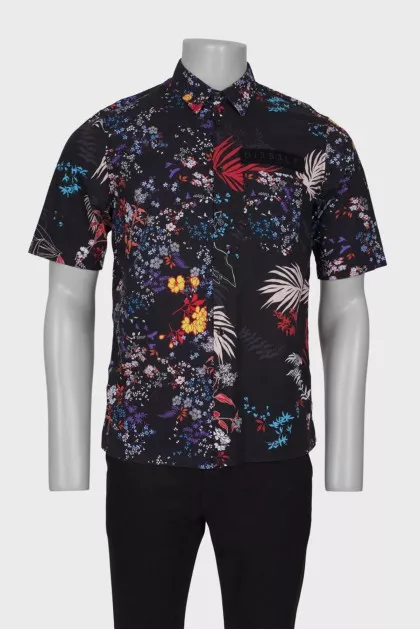 Чоловіча чорна сорочка з принтом